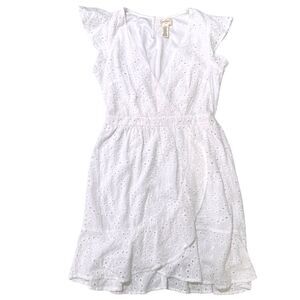 Jessica Simpson White Eyelet Lace Dress Cap Sleeve Smocked Waist Women Size L